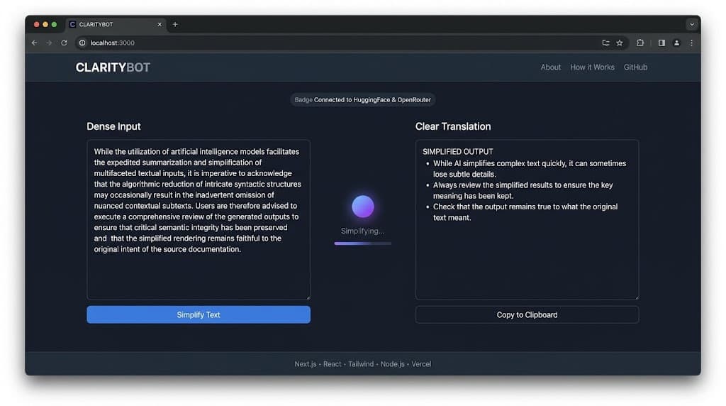 ClarityBot simplification flow concept